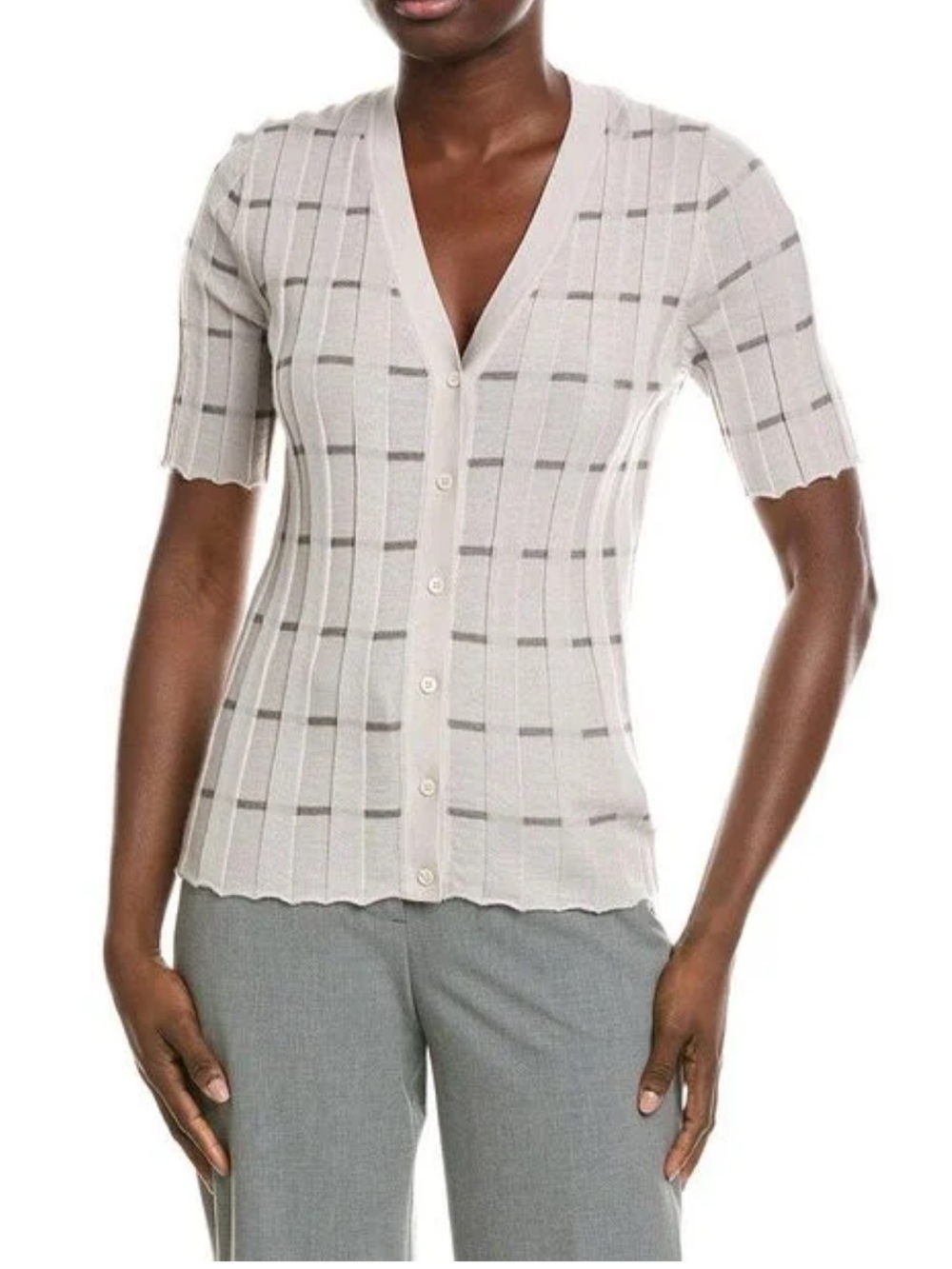 NWT ⚜️ LAFAYETTE 148 NEW YORK Beige Button Cardigan Top Cashmere Silk size S - Picture 6 of 7